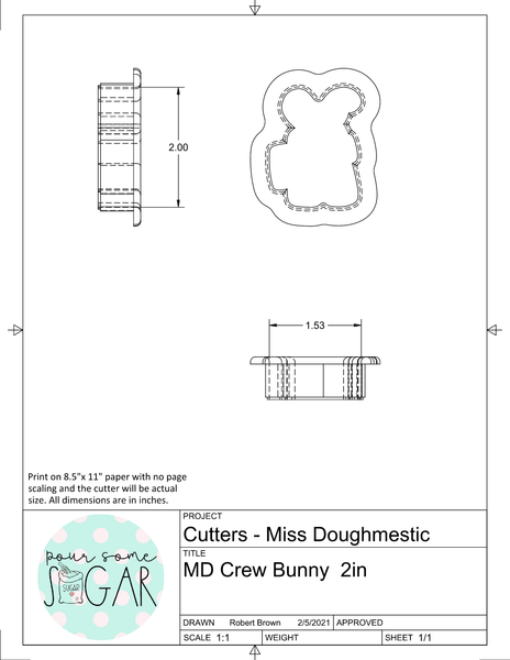 Miss Doughmestic Crew Bunny Cookie Cutter or Fondant Cutter