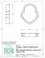 Miss Doughmestic Gingerbread Boy Head with Heart Cookie Cutter or Fondant Cutter