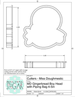Miss Doughmestic Gingerbread Boy Head with Piping Bag Cookie Cutter or Fondant Cutter