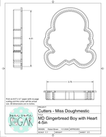 Miss Doughmestic Gingerbread Boy with Heart Cookie Cutter or Fondant Cutter