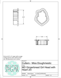 Miss Doughmestic Gingerbread Girl Head with Heart Cookie Cutter or Fondant Cutter