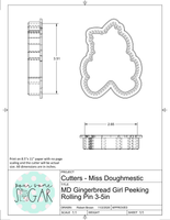 Miss Doughmestic Gingerbread Girl Peeking Rolling Pin Cookie Cutter or Fondant Cutter