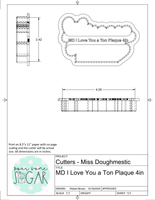 Miss Doughmestic SET "I Love You a Ton" Cookie Cutters or Fondant Cutters Cookie Cutter