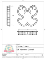 Girl Reindeer Glasses Cookie Cutter or Fondant Cutter