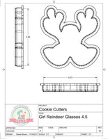 Girl Reindeer Glasses Cookie Cutter or Fondant Cutter