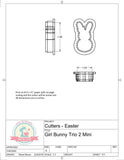 Girly Bunny Candy Trio 2 (Skinny) Cookie Cutter or Fondant Cutter