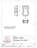 Girly Bunny Candy Trio 3 (Skinny) Cookie Cutter or Fondant Cutter