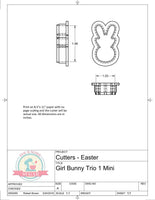 Girly Bunny Candy Trio 1 (Skinny) Cookie Cutter or Fondant Cutter