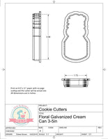 Floral Galvanized Cream Can (Super Skinny) Cookie Cutter/Fondant Cutter or STL Download