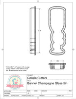 Banner Champagne Glass (Super Skinny) Cookie Cutter or Fondant Cutter