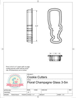 Floral Champagne Glass (Super Skinny) Cookie Cutter or Fondant Cutter