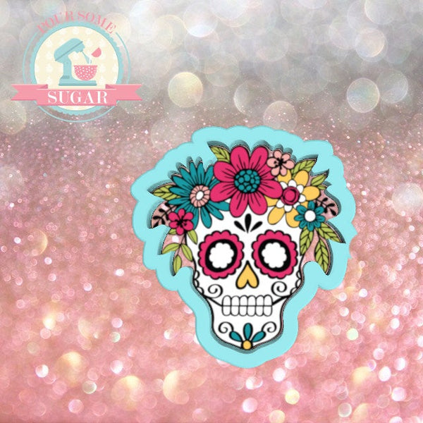 Sugar Skull with Floral Headband Cookie Cutter or Fondant Cutter