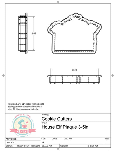 Pig/House Elf Plaque Cookie Cutter or Fondant Cutter