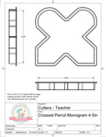 Crossed Pencil Monogram Cookie Cutter or Fondant Cutter