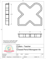 Crossed Pencil Monogram Cookie Cutter or Fondant Cutter