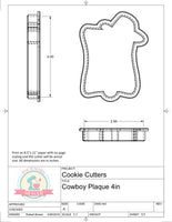Cowboy Plaque Cookie Cutter or Fondant Cutter