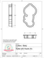 Rattle with Hearts Cookie Cutter or Fondant Cutter
