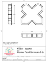 Crossed Pencil Monogram Cookie Cutter or Fondant Cutter