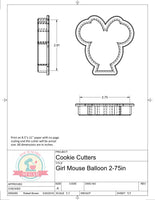 Girl Mouse Balloon Cookie Cutter or Fondant Cutter