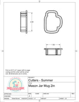 Mason Jar Mug Cookie Cutter or Fondant Cutter