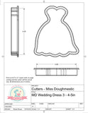 Miss Doughmestic Wedding Dress 3 Cookie Cutter or Fondant Cutter