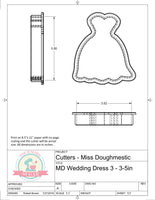 Miss Doughmestic Wedding Dress 3 Cookie Cutter or Fondant Cutter