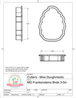 Miss Doughmestic Frankensteins Bride Head Cookie Cutter or Fondant Cutter