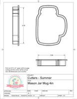 Mason Jar Mug Cookie Cutter or Fondant Cutter