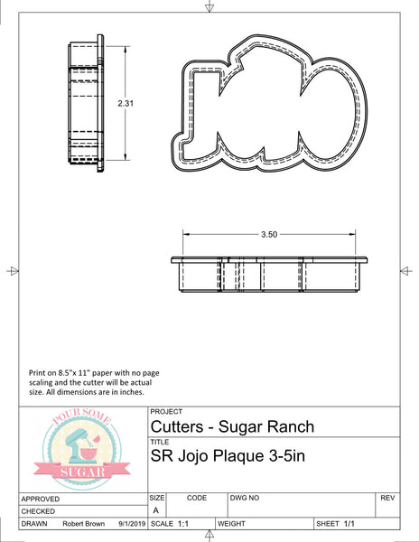 Sugar Ranch JJ Plaque Cookie Cutter or Fondant Cutter