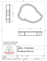 Girl Mouse Shoe Cookie Cutter or Fondant Cutter