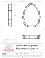 Miss Doughmestic Frankensteins Bride Head Cookie Cutter or Fondant Cutter