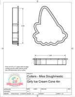 Miss Doughmestic Girly Ice Cream Cone (You Make My Heart Melt) Cookie Cutter or Fondant Cutter