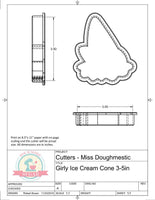 Miss Doughmestic Girly Ice Cream Cone (You Make My Heart Melt) Cookie Cutter or Fondant Cutter