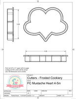 Frosted Cookiery Mustache Heart Cookie Cutter/Fondant Cutter or STL Download