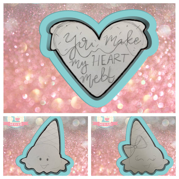 Miss Doughemstic You Make My Heart Melt Set (See Individual Listings for Sizing) Cookie Cutters or Fondant Cutters